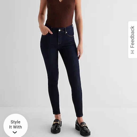 Express Skinny Jeans Leggings Dark Wash Size Large - Picture 1 of 16